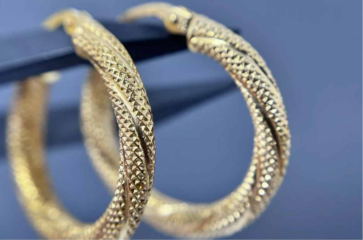 Gelbgold Creolen Ohrringe Edel mit Muster 9K/375 2cm Fein verkauft