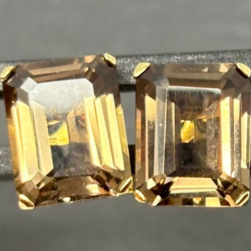Goldohrstecker Ohrringe Rauchquarz im Baguetteschliff 8K/333 No.111